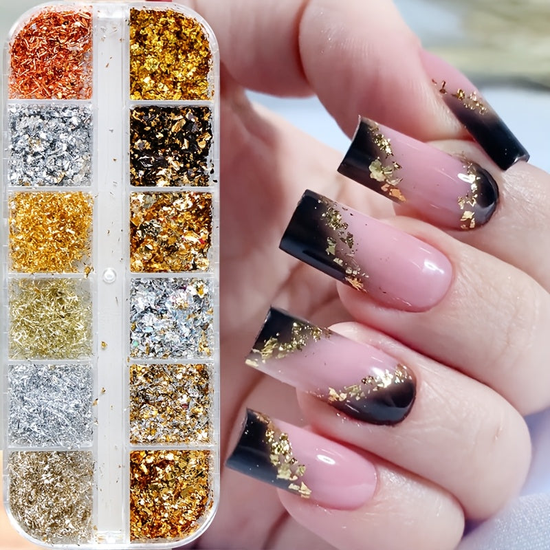 Golden & Silvery Nail Foil Glitter, Rectangular Metal Leaf Sequins, Unscented Nail Art Decor, DIY Exquisite Nail Art Foil Paper for Nail Decorations